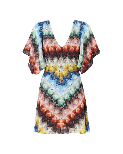 Missoni Blue V-Neck Chevron-Pattern Mini Dress