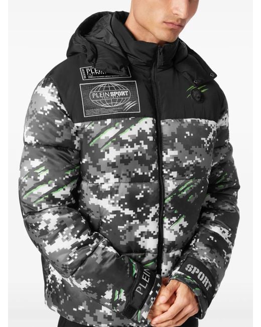 Philipp Plein Gray Pixel Puffer Jacket for men