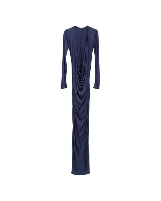 Atlein Blue V-Neck Draped Maxi Dress