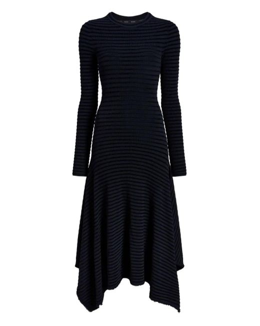 Proenza Schouler Blue Didi Striped Asymmetric Midi Dress