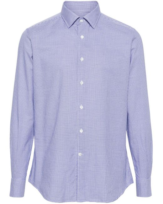 Glanshirt Blue Houndstooth Cotton Shirt for men