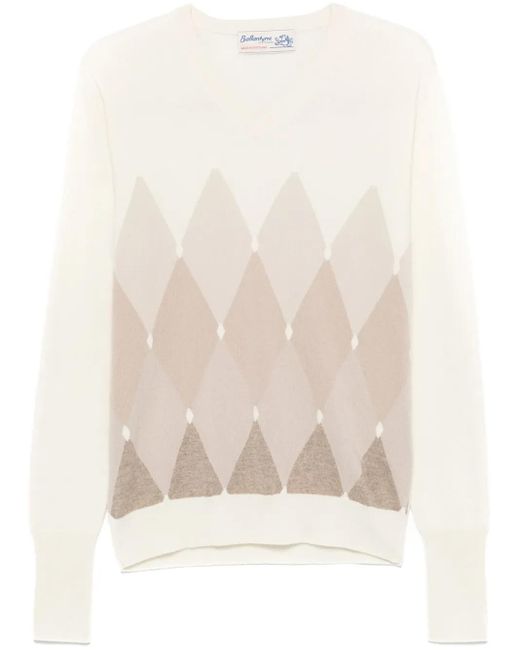 Ballantyne White Diamond-Pattern V-Neck Sweater for men