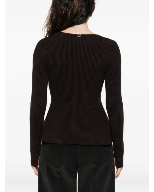 Twinset Black V-Neck Ribbed Sweater