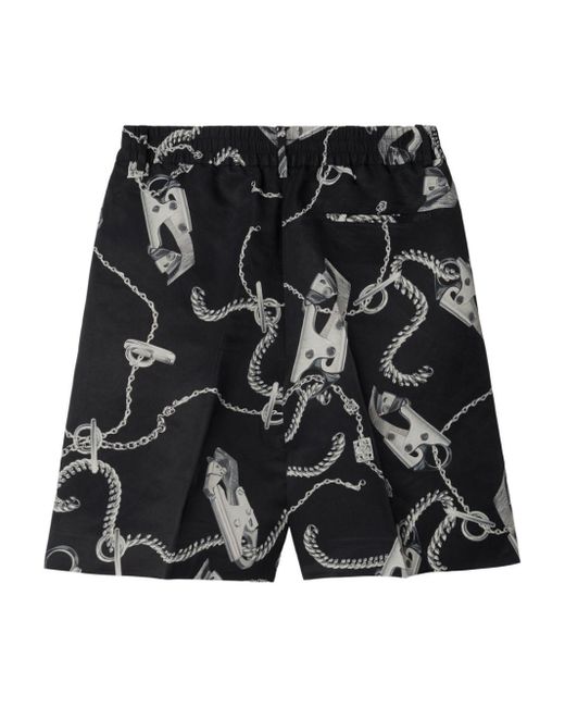 Pantalones cortos rectos con cadena estampada Burberry de color Black