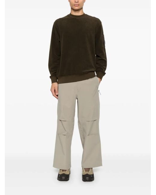 C P Company Brown Reverse Brushed & Emerized Diagonal Fleece Crewneck Sweatshirt for men