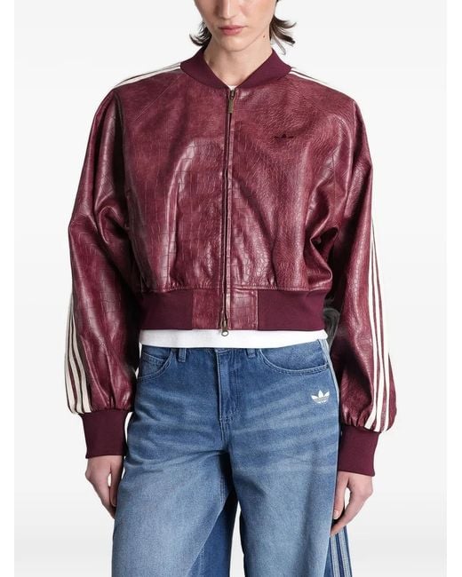 Adidas Red Crocodile-Effect Side-Stripe Jacket