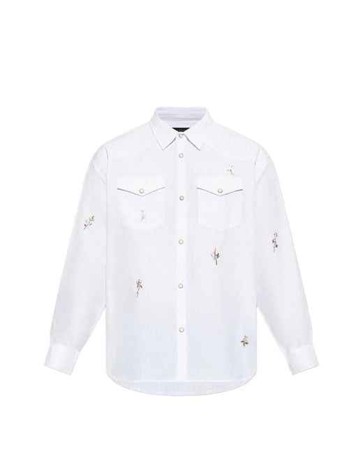 AllSaints White Portman Floral-Embroidered Shirt for men