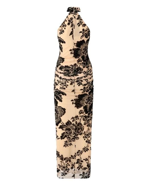 Robe Mi-Longue Fleurie À Dos-Nu Pinko en coloris Metallic