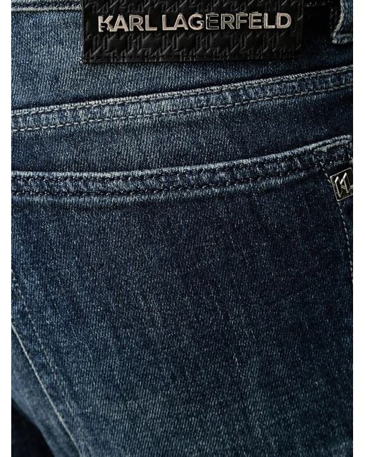 Karl Lagerfeld Blue Logo-Patch Whiskered Jeans for men
