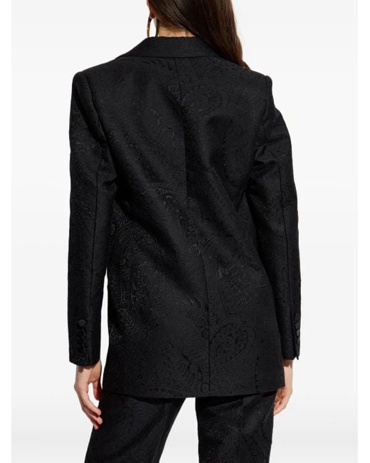 Etro Black Double-Breasted Paisley-Pattern Blazer
