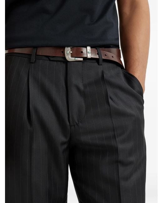 Brunello Cucinelli Black Stripe Pleat Trousers for men
