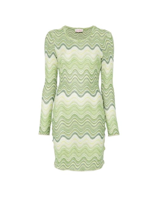 Mc2 Saint Barth Green Zigzag-Knit Long-Sleeve Dress