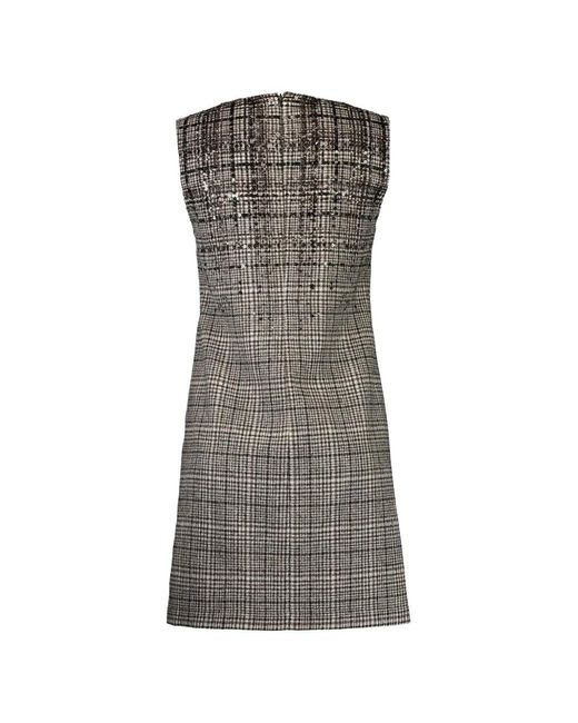 Brunello Cucinelli Gray Sequin-Embellished Check-Pattern Dress