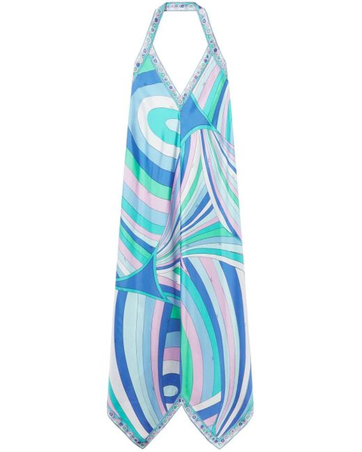 Emilio Pucci Blue Iride-print Halterneck Silk Dress
