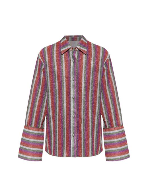 Oseree Red Lumière Striped Lurex-Thread Shirt