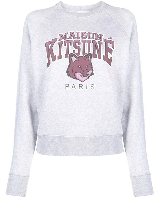 Maison Kitsuné White Fox-Motif Mélange-Effect Cotton Jumper