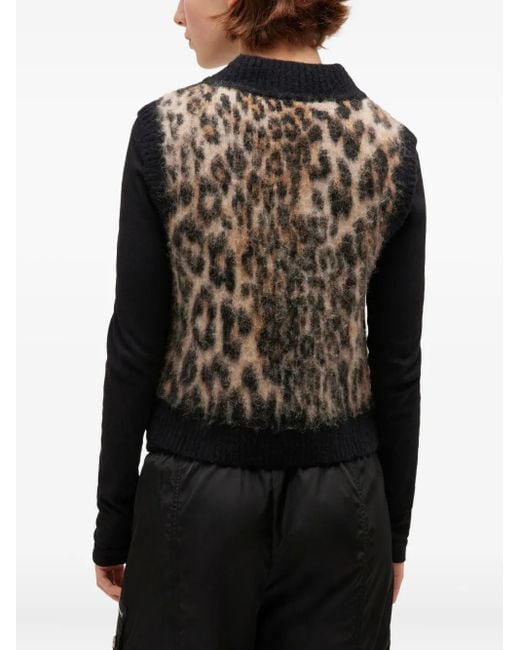 Ganni Black V-Neck Leopard-Print Vest