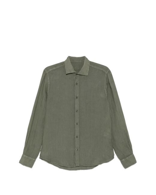 120% Lino Green Long-Sleeve Buttoned Shirt for men