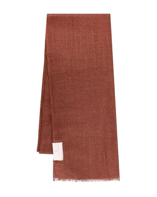Brunello Cucinelli Brown Logo-Label Fringed Scarf