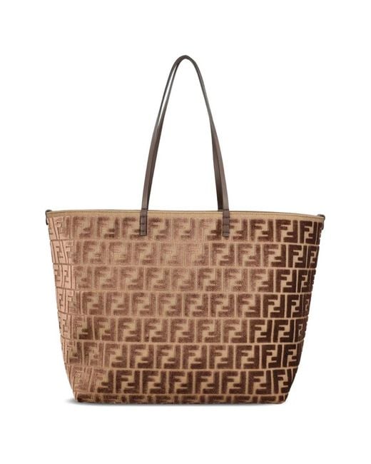 Fendi Brown Roll Large Velvet Tote Bag