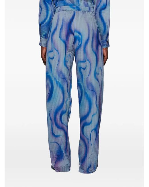 Casella Meyer Blue Pleated All-Over Print Trousers for men