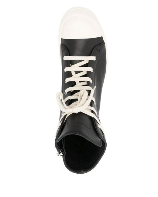 Rick Owens Black Leather High Sneakers for men