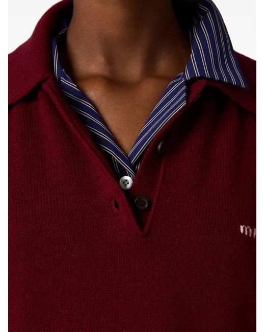 Miu Miu Red Intarsien-Pullover mit Polokragen