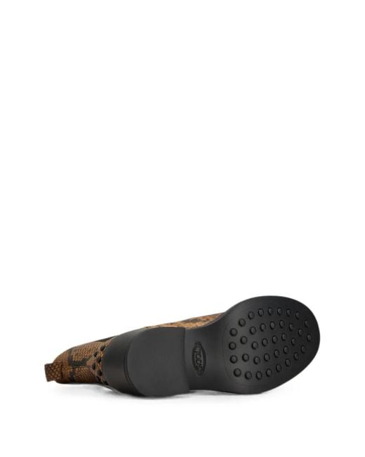 Tod's Brown Snake-Effect Leather Ankle Boots