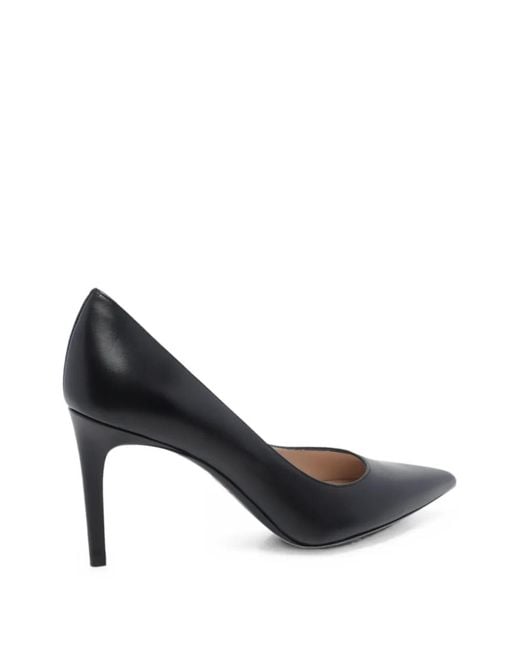 Stuart Weitzman Black Pointed-Toe Leather Pumps