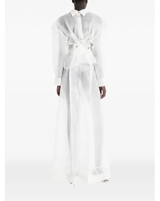 A.W.A.K.E. MODE White Twisted Sheer Shirt