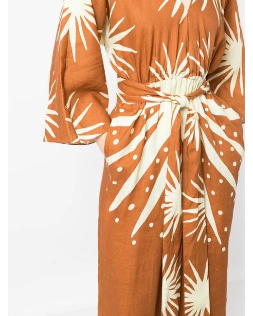 Cala De La Cruz Orange Graphic-Print Linen Dress