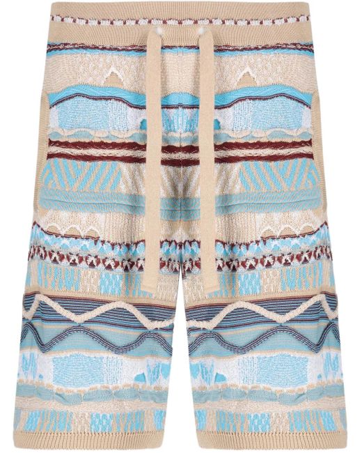 Laneus Blue Woven Striped Shorts for men