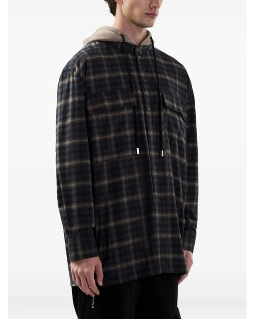 Camicia A Quadri Con Cappuccio di Gcds in Black da Uomo