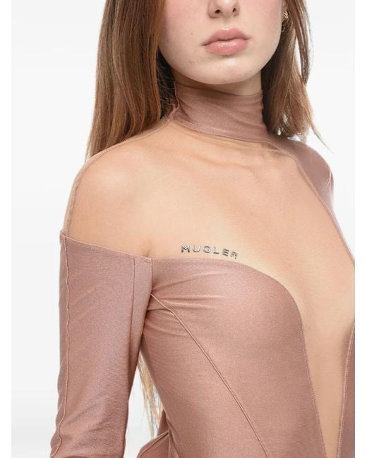 Mugler Pink Mesh-Insert Bodysuit