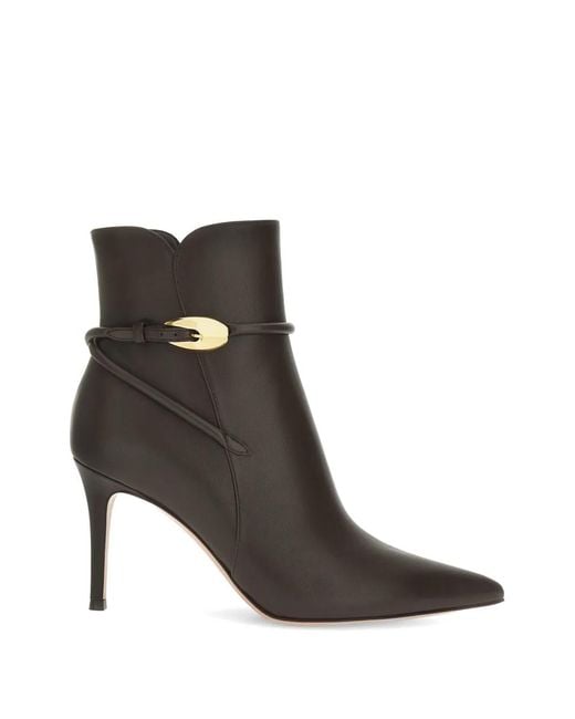 Gianvito Rossi Black Buckle-Detail Leather Ankle Boots