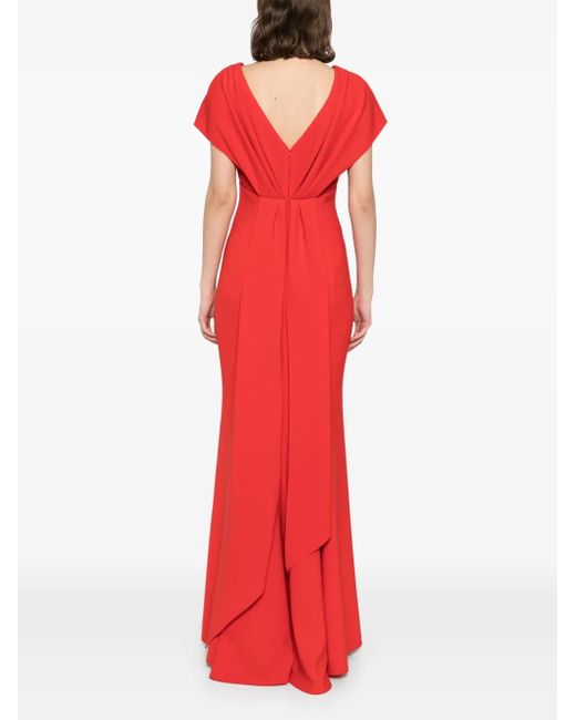 Amsale Robe Longue Italian En Crpe Stretch  Col V in Red | Lyst