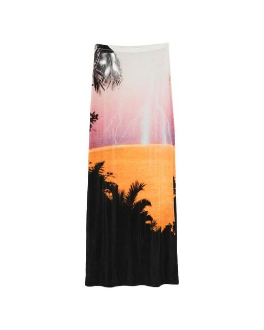 Rabanne White Palm Print Midi Skirt