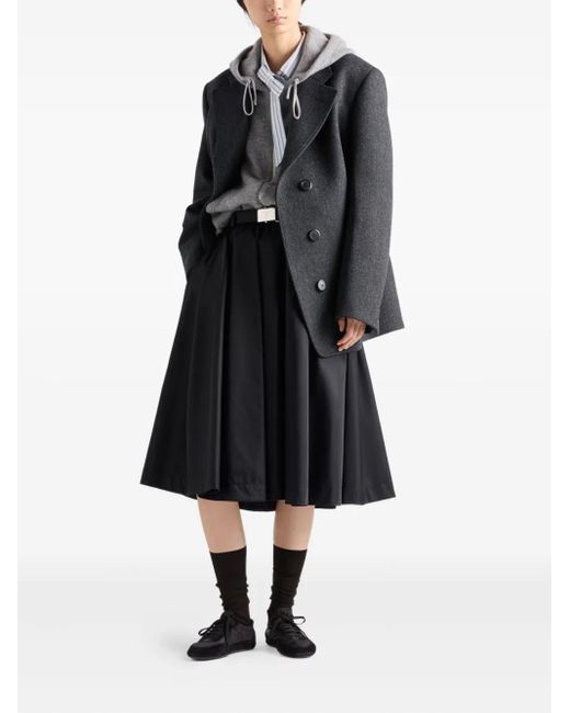 Prada Black Re-Nylon Belted Midi Skirt