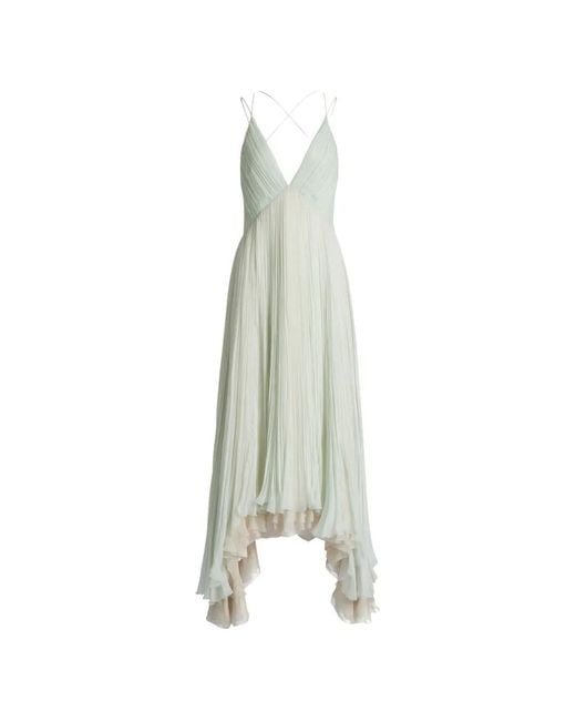Alberta Ferretti White Pleated Asymmetric-Hem Dress