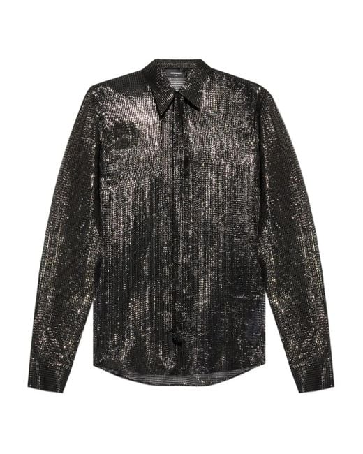DSquared² Gray Sparkling Tie-Neck Shirt for men