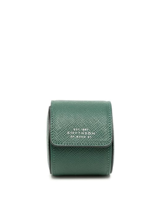 Smythson Green Panama Leather Single Watch Roll for men