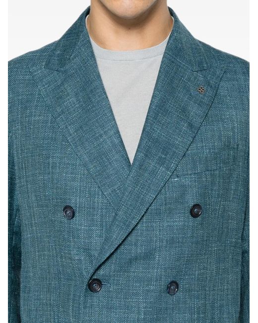 Tagliatore Blue Double-Breasted Peak-Lapel Blazer for men