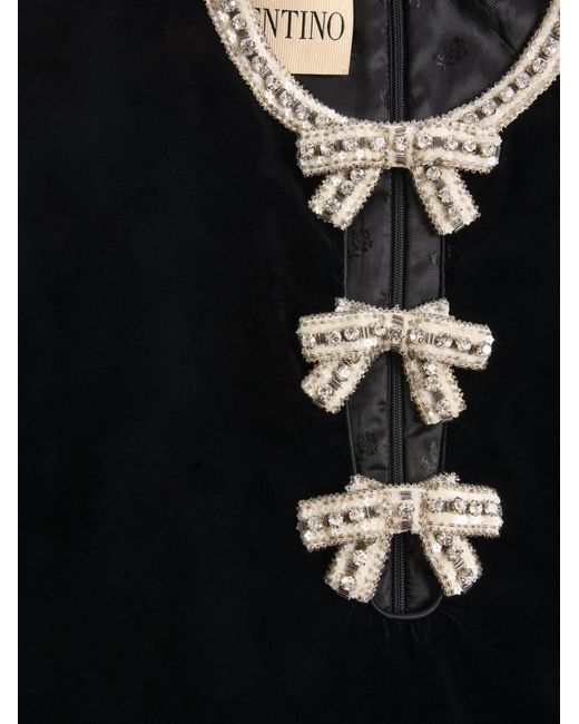 Valentino Garavani Black Mini Embroidered-Bows Feather Dress