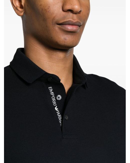 Polo en piqué de coton Emporio Armani pour homme en coloris Black