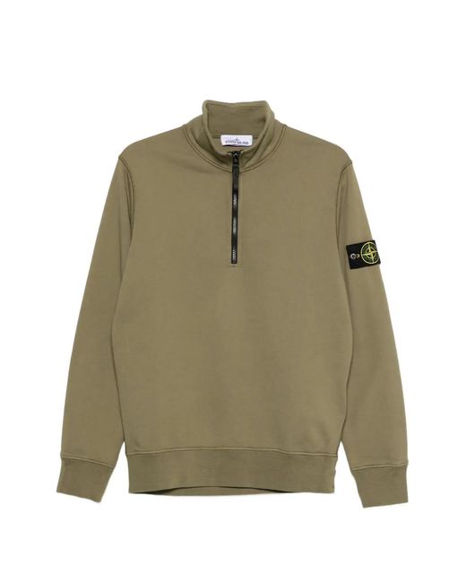 Stone Island Green Logo-Patch Half-Zip Sweater for men
