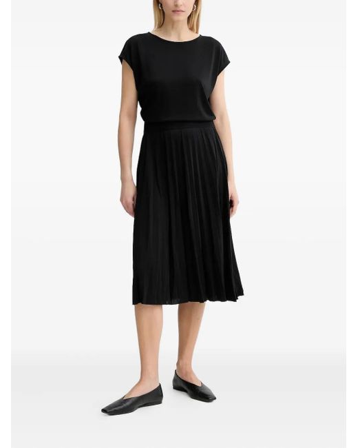 Marc O' Polo Black Pleated Cap-Sleeve Dress