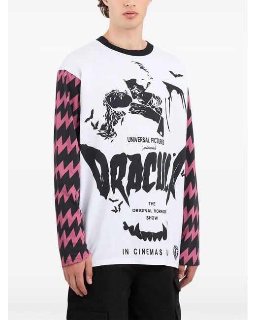 Gcds White Dracula Graphic Crew-Neck Long-Sleeve T-Shirt for men