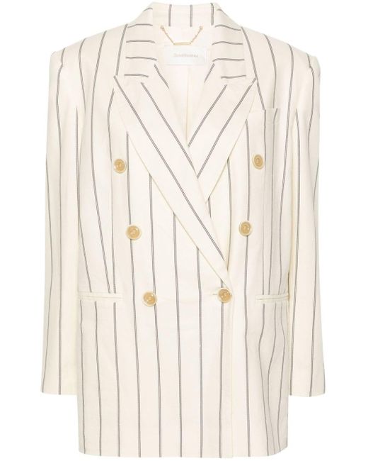 Zimmermann Natural Pinstriped Double-breasted Blazer