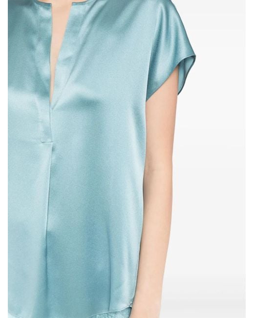 Vince Blue Silk Cap-Sleeve Blouse