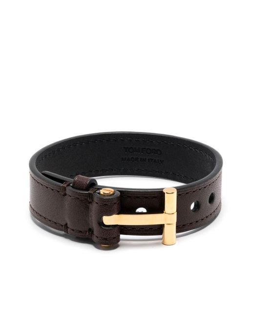 Tom Ford Black T-fastening Leather Bracelet for men